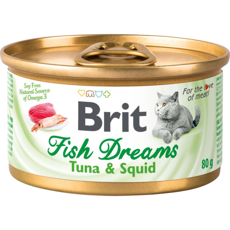 Консервы для кошек Fish Dreams Tuna & Squid Тунец и кальмар 80 г, Brit от зоомагазина Дино Зоо