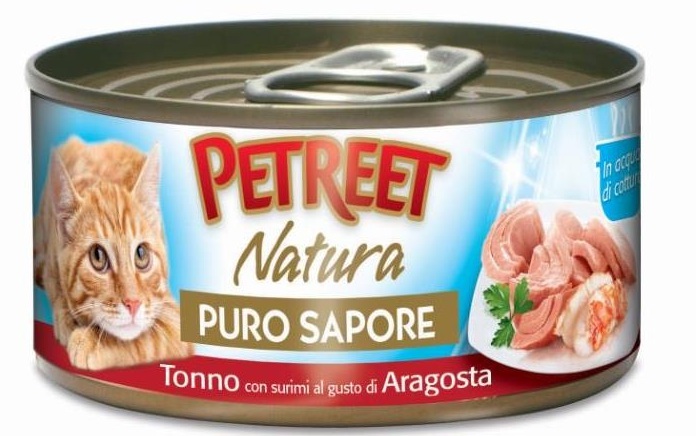 Консервы для кошек кусочки тунца с сурими со вкусом лобстера в рыбном супе, Petreet