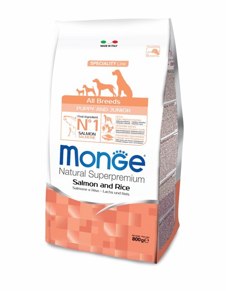 Monge Dog Speciality Puppy&Junior корм для щенков всех пород лосось с рисом от зоомагазина Дино Зоо