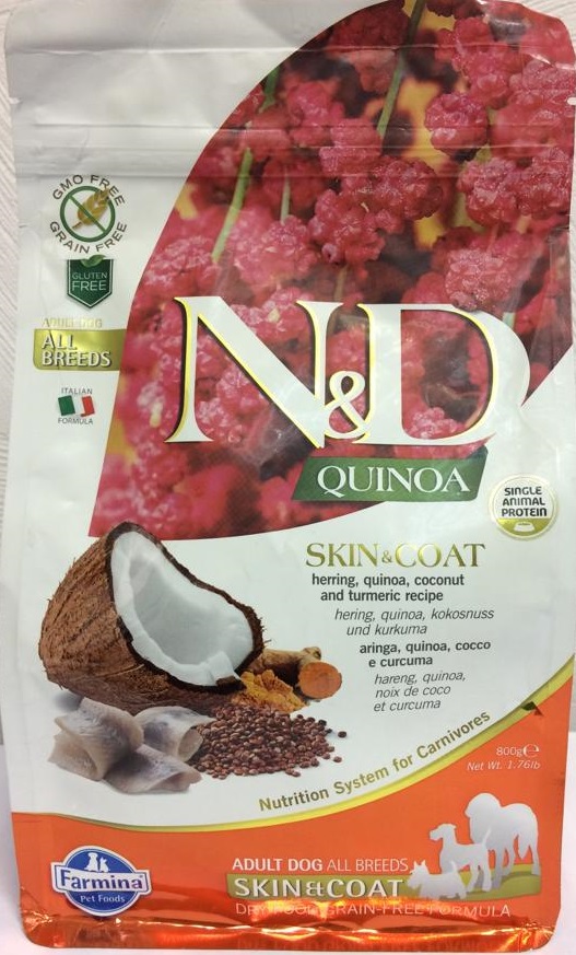 "N&D" Quinoa корм сухой для собак уход за кожей и шерстью Сельдь, Farmina