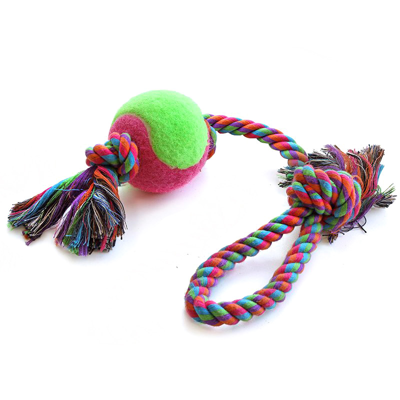 Игрушка веревочная разноцветная мяч с петлей 43 см Dog Fantasy от зоомагазина Дино Зоо