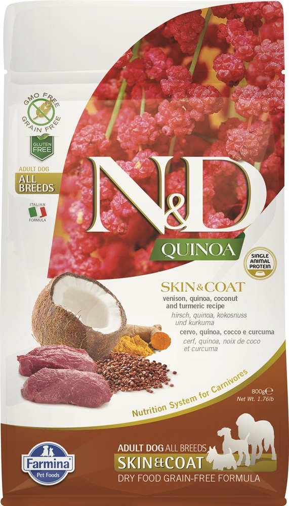 "N&D" Quinoa корм сухой для собак уход за кожей и шерстью Оленина, Farmina