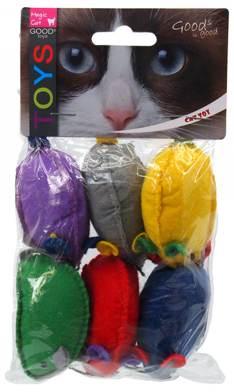 Игрушка для кошек мышки цветные 6шт 15см, Magic Cat