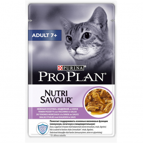 Nutrisavour Adult 7+ влажный корм для кошек старше 7 лет, с индейкой в соусе, Purina Pro Plan от зоомагазина Дино Зоо
