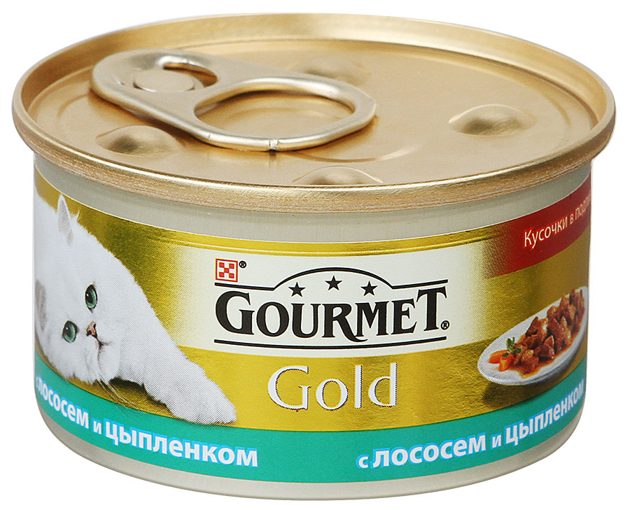 Gold консервы для кошек, с лососем и цыпленком, Gourmet от зоомагазина Дино Зоо