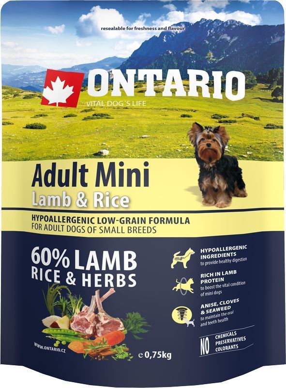 Ontario сухой корм для взрослых собак мини пород с ягненком и рисом