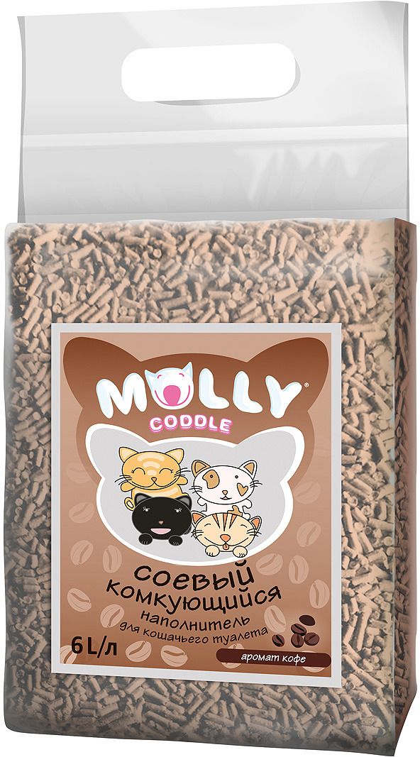 Наполнитель "Molly coddle", соевый комкующийся с ароматом кофе для кошачьего туалета