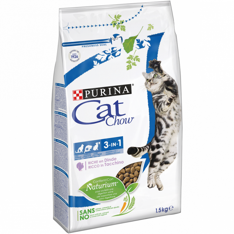 "Feline" 3in1 Корм сухой для кошек Индейка, Purina Cat Chow 1,5 кг от зоомагазина Дино Зоо