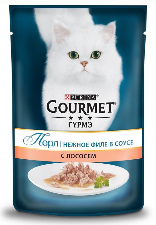 Perle Нежное филе влажный корм для кошек, с лососем в соусе, Gourmet
