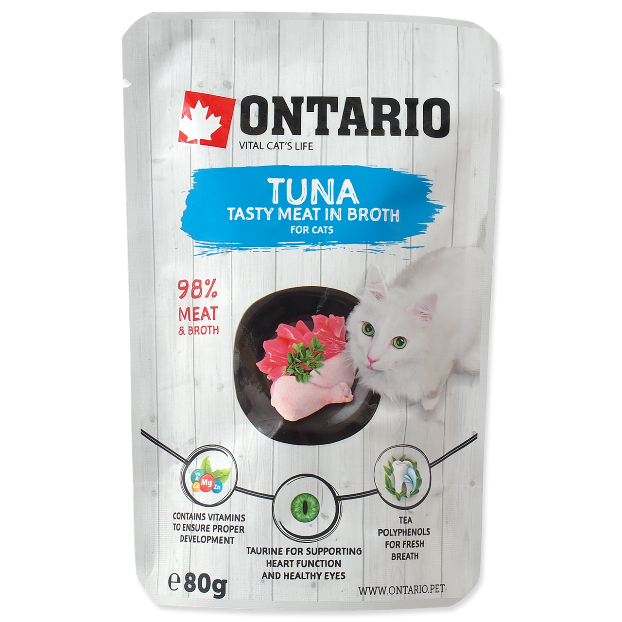 Ontario тунец в бульоне для кошек и котят с 4х мес. пауч 80г