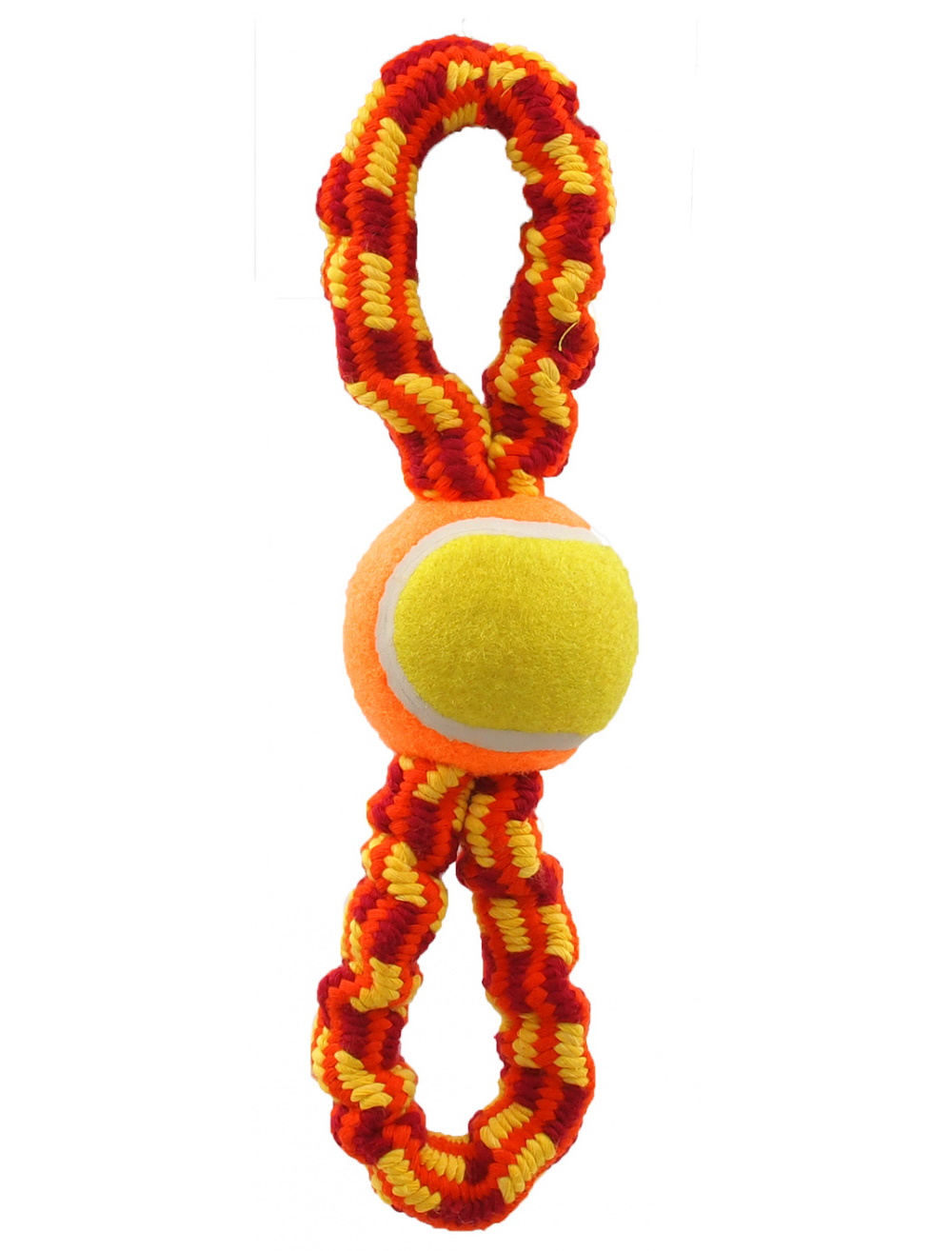 Игрушка веревочная разноцветная теннисный мяч с 2 петлями 27 см Dog Fantasy