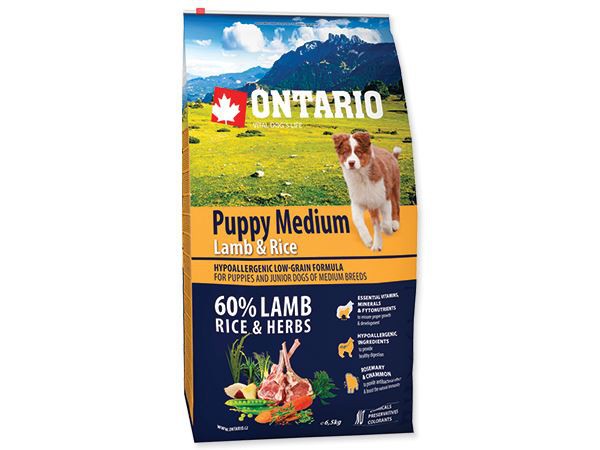 Ontario сухой корм для щенков средних пород с ягненком и рисом