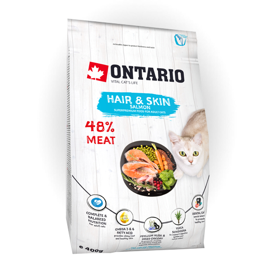 Ontario сухой корм для кошек для здоровой шерсти и кожи, рыба от зоомагазина Дино Зоо