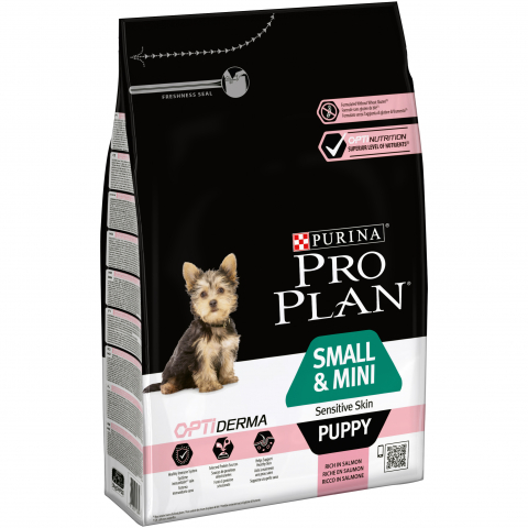 Small & Mini Puppy Sensitive Skin корм для щенков мелких пород с чувствительной кожей, с лососем, Purina Pro Plan от зоомагазина Дино Зоо