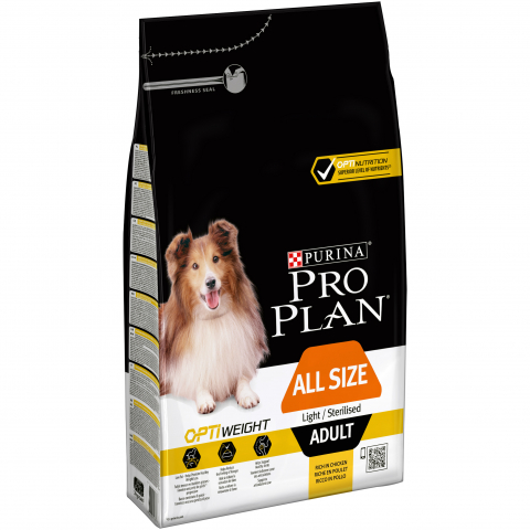 All Sizes Adult Light корм для склонных к лишнему весу или стерилизованных собак, с курицей, Purina Pro Plan