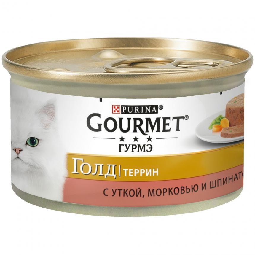 Gold консервы для кошек, с уткой, морковью и шпинатом, Gourmet