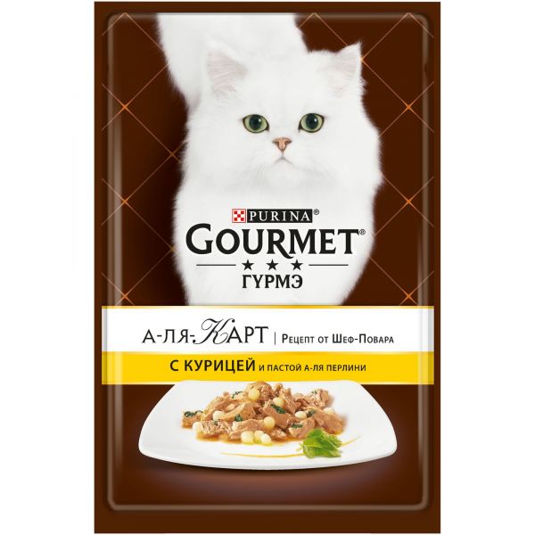 Консервы Gourmet "A la Carte" 85 г для взрослых кошек Курица/Паста/Шпинат (пауч) от зоомагазина Дино Зоо