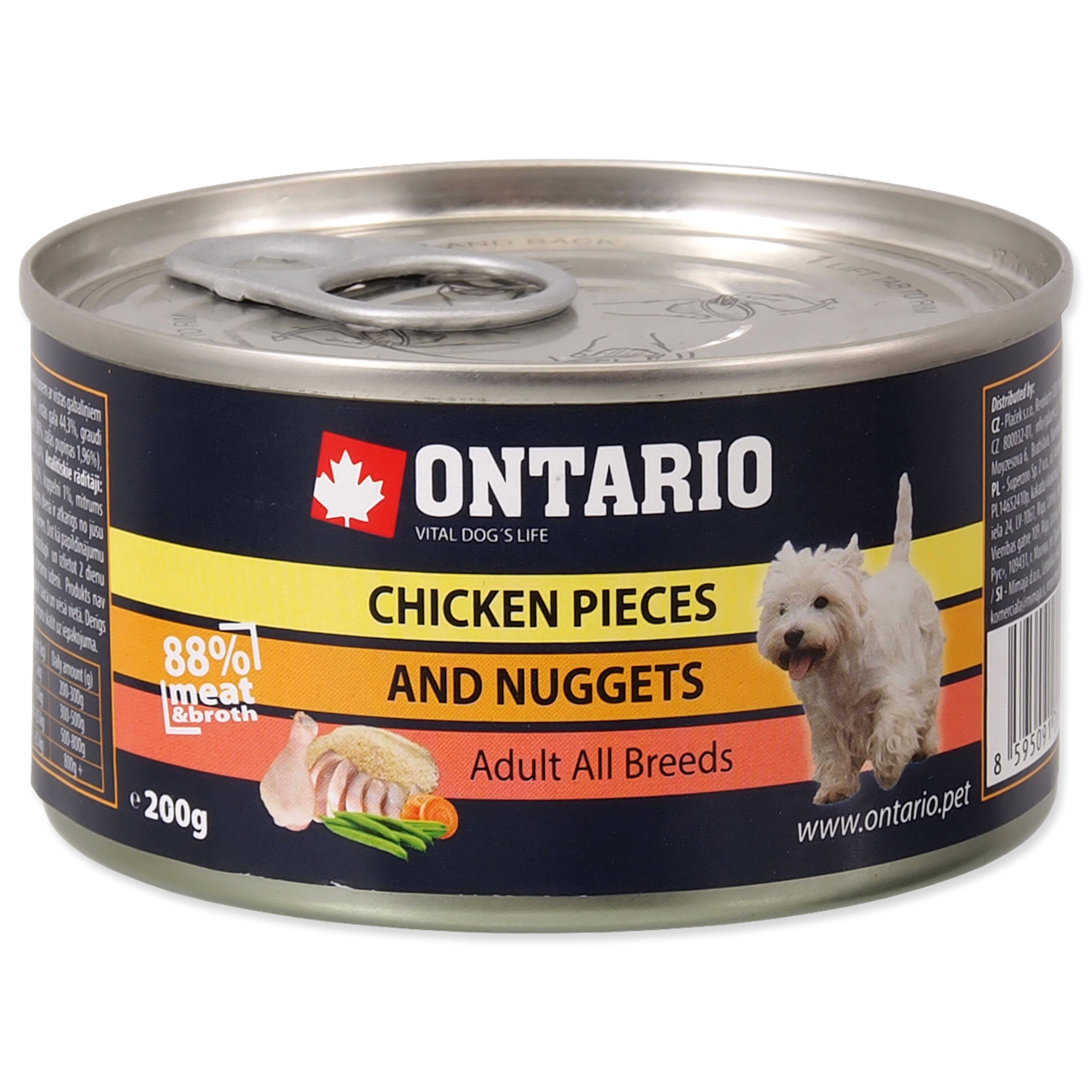 Ontario кусочки курицы и куриные наггетсы для собак банка 200г