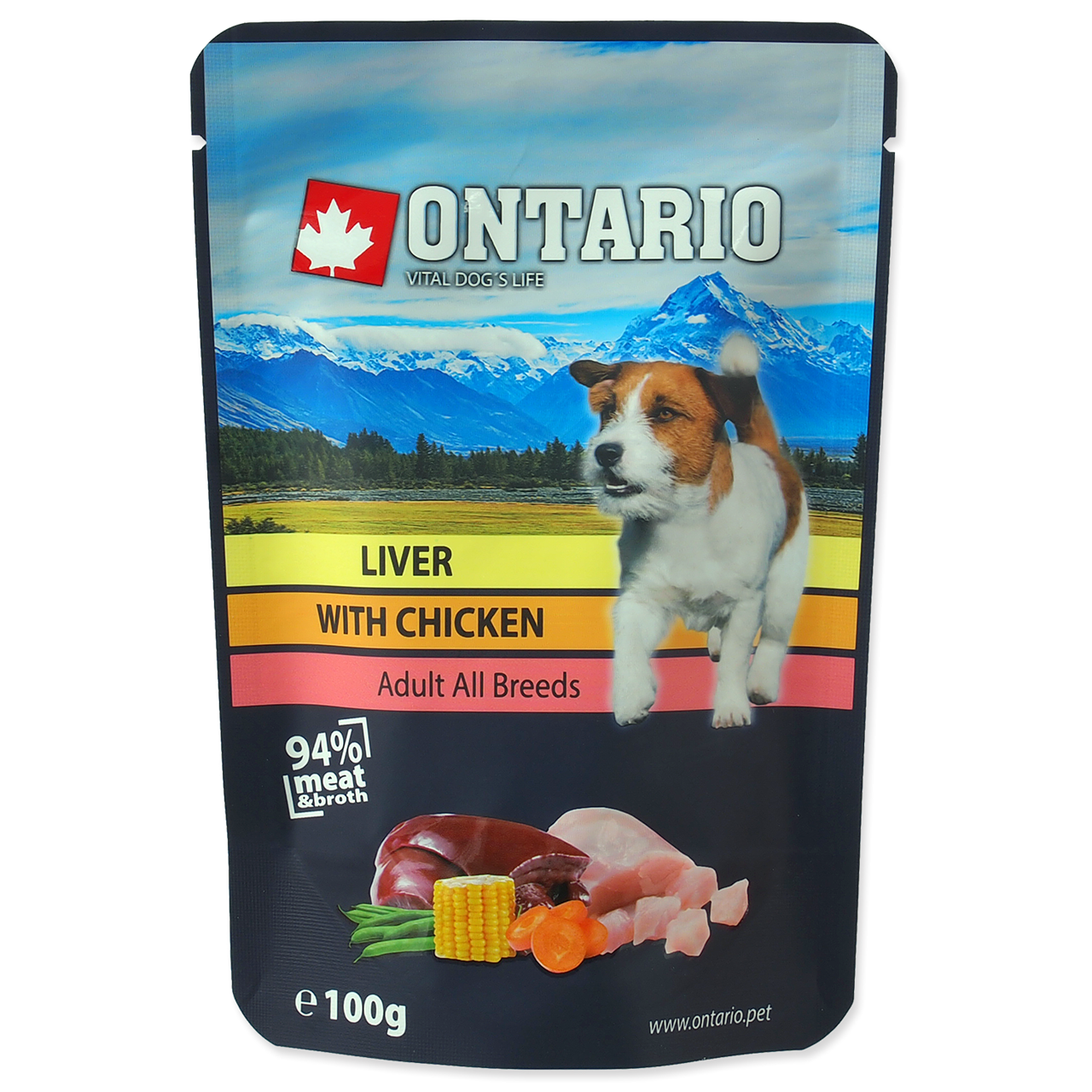 Ontario печёнка с курицей в бульоне для собак и щенков от 2х мес. пауч 100г