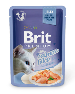 Брит 85 г премиум Пауч для кошек JELLY Salmon fillets Кусочки из филе лосося в желе от зоомагазина Дино Зоо