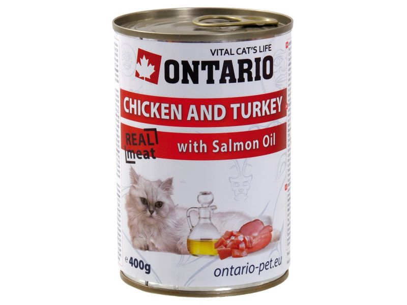 Ontario консервы с курицей, индейкой и маслом лосося