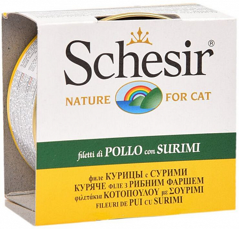 Schesir 85 гр консервы для кошек Куриное филе/сурими (банка) от зоомагазина Дино Зоо