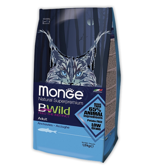 BWild Adult Anchovies корм для взрослых кошек, с анчоусами, Monge