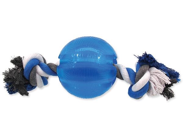 Игрушка для собак мячик с веревкой синий 9,5см, Dog Fantasy