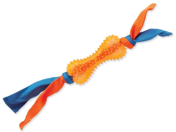 Игрушка для собак резиновая кость оранжевая с веревками 31 см Dog Fantasy от зоомагазина Дино Зоо