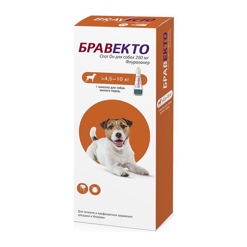 Бравекто Спот Он для собак (250 мг) 4,5-10 кг 