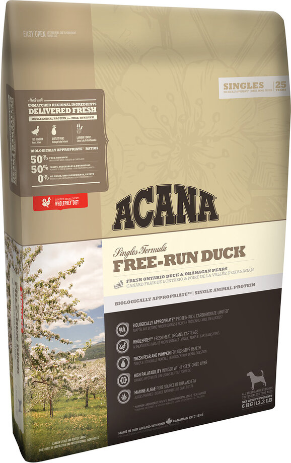 Free-Run Duck сухой корм для собак с чувствительным пищеварением с уткой и грушей, Acana от зоомагазина Дино Зоо