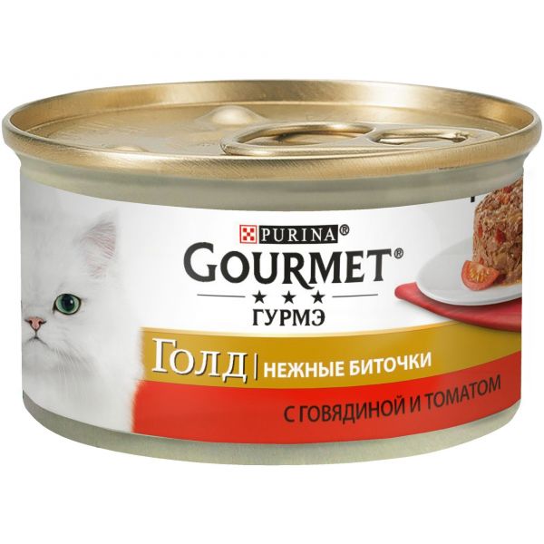 GOURMET Gold 85 г корм консервы для кошек нежные биточки говядина/томат (банка)