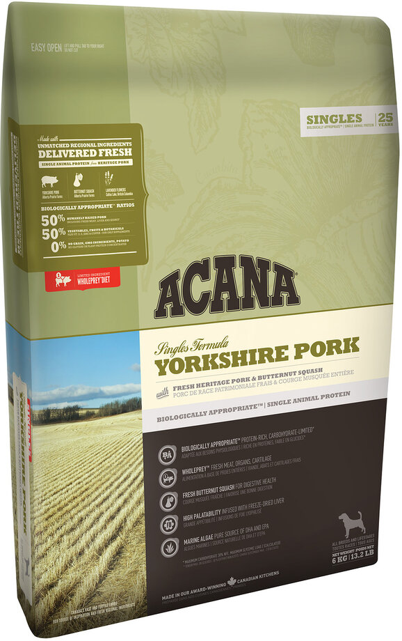 Yorkshire Pork сухой корм для собак с чувствительным пищеварением со свининой и тыквой, Acana