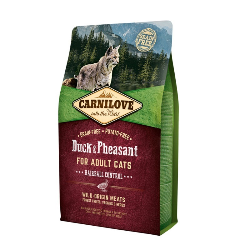 Hairball Control Duck & Pheasant for Adult корм для взрослых кошек для выведения комков шерсти, с уткой и фазаном, Carnilove