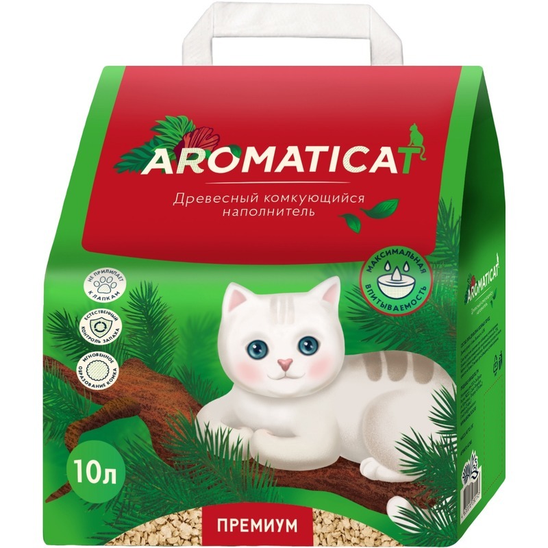 Наполнитель для кошачьего туалета AromatiCat Premium, древесный, комкующийся, AromatiCat от зоомагазина Дино Зоо