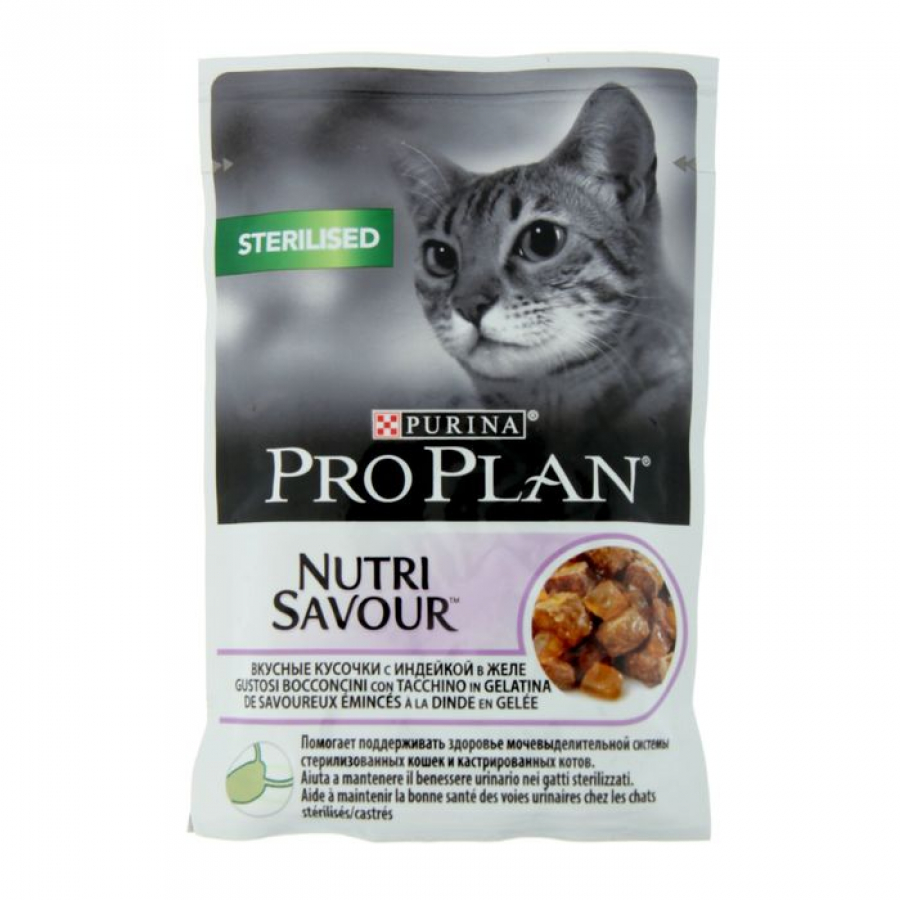 Purina Pro Plan Корм влажный для домашних кошек Индейка желе (пауч) от зоомагазина Дино Зоо
