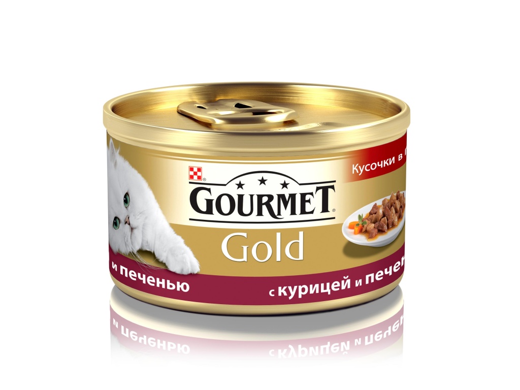 Gold консервы для кошек, с курицей и печенью, Gourmet от зоомагазина Дино Зоо