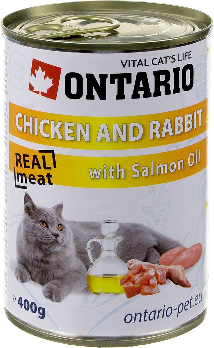 Ontario консервы с курицей, кроликом и маслом лосося 400 гр от зоомагазина Дино Зоо