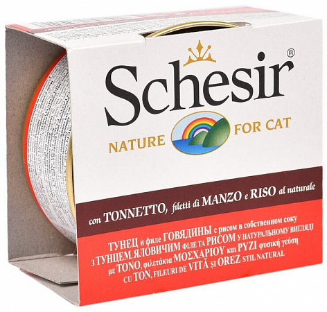 Schesir 85 г консервы для кошек тунец/говядина/рис от зоомагазина Дино Зоо