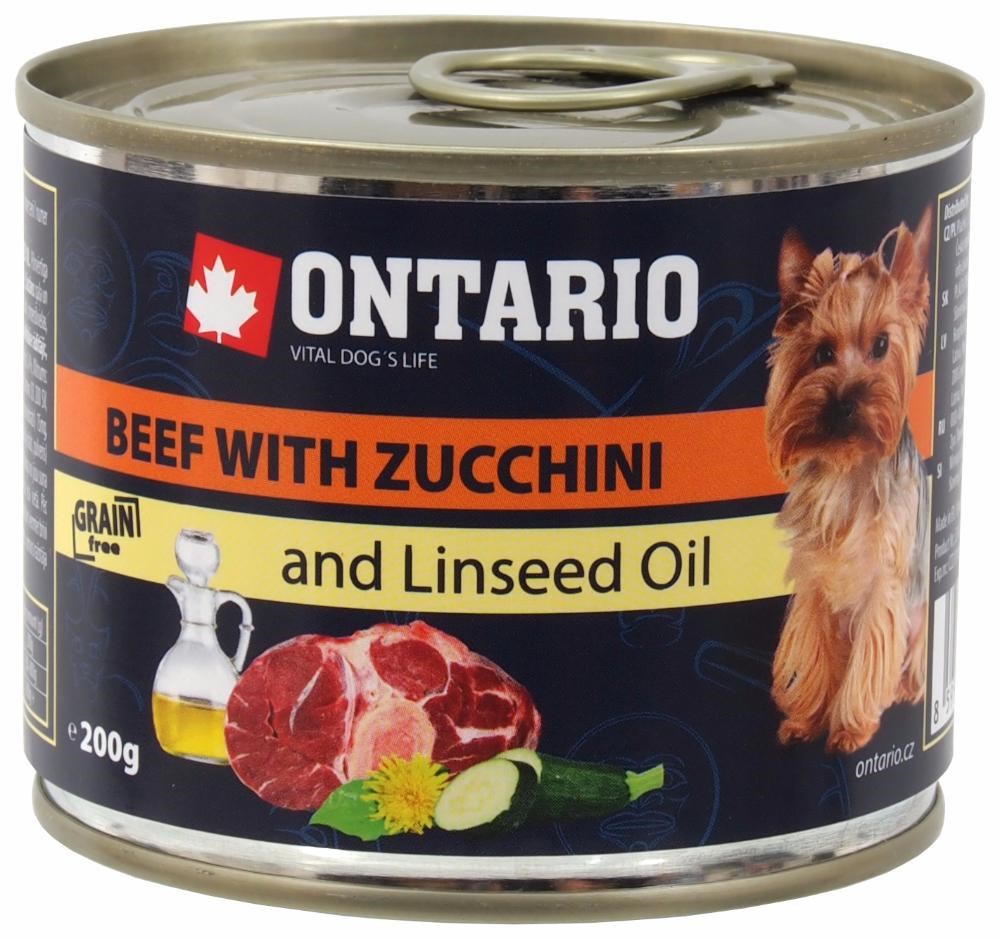 Ontario консервы для собак мини пород с говядиной, цуккини, одуванчиком и льняным маслом 200г