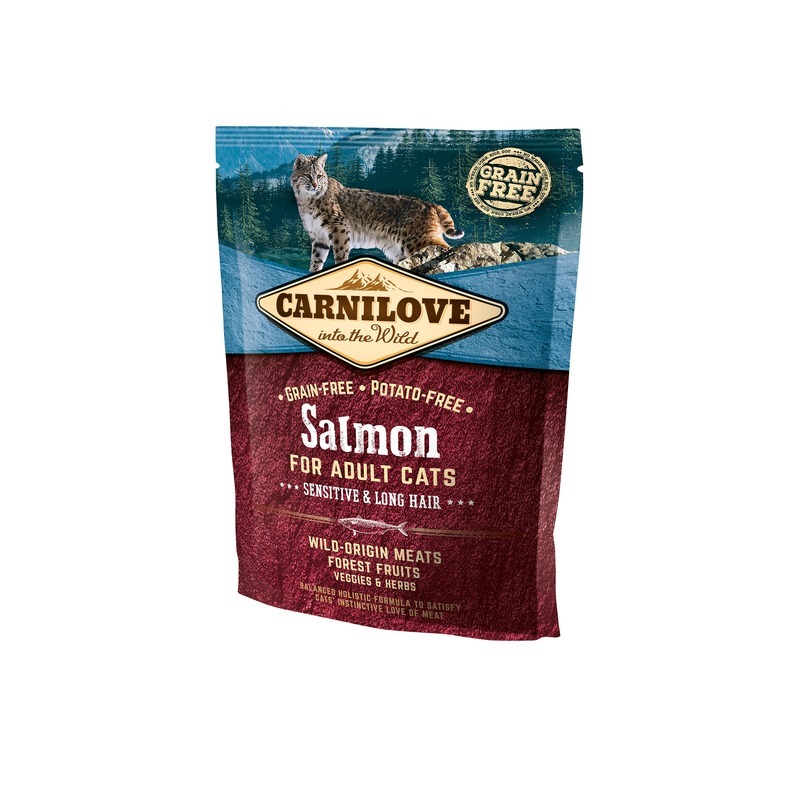Sensitive & Long Hair Salmon for Adult корм для улучшения состояния шерсти кошек, с лососем, Carnilove