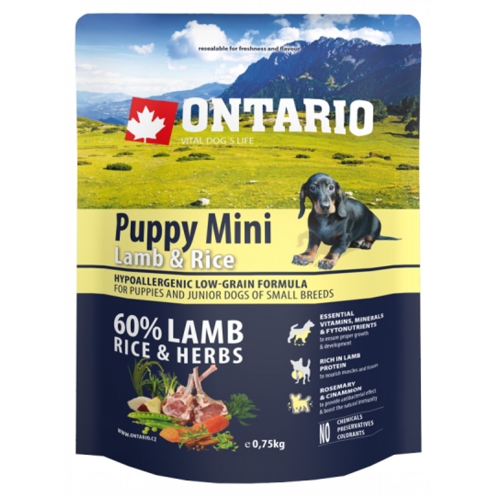 Ontario сухой корм для щенков мини пород с ягненком и рисом