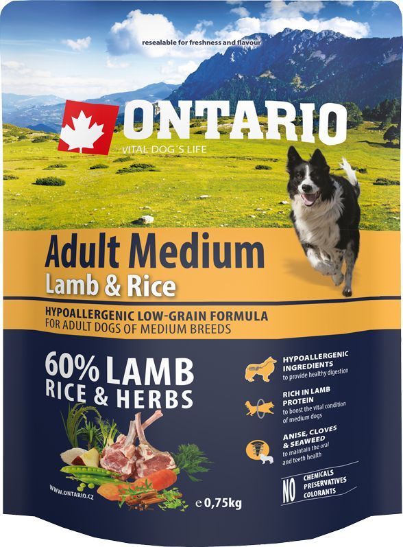 Ontario сухой корм для взрослых собак средних пород с ягненком и рисом от зоомагазина Дино Зоо