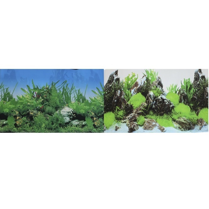 Фон для аквариума двухсторонний Растительный/Скалы с растениями 30х60см (9003/9028), Prime