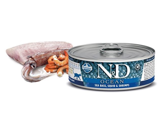 N&D Влажный корм для взрослых кошек Морской окунь с кальмаром и креветками, Farmina от зоомагазина Дино Зоо
