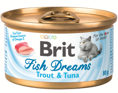 Брит  80 г консервы для кошек Fish Dreams Brit Fish Dreams Trout & Tuna Форель и тунец от зоомагазина Дино Зоо