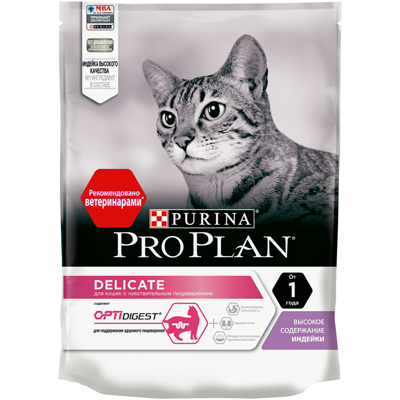 Purina Pro Plan "Delicate" Корм сухой для кошек Индейка от зоомагазина Дино Зоо