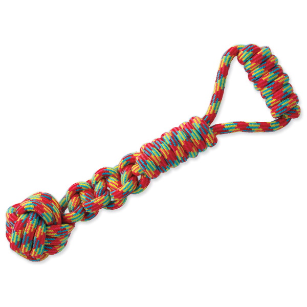 Игрушка веревочная разноцветная мяч с узлами и петлей для руки 37 см Dog Fantasy от зоомагазина Дино Зоо