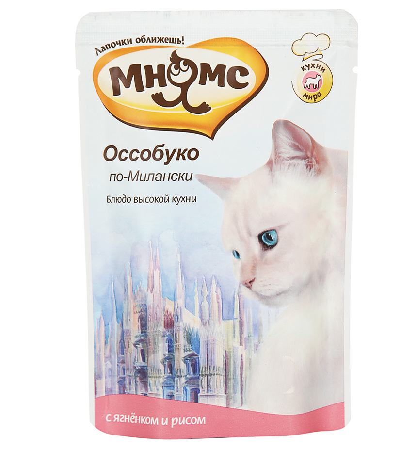 Мнямс паучи для кошек: ягненок с рисом "Оссобуко по-милански"