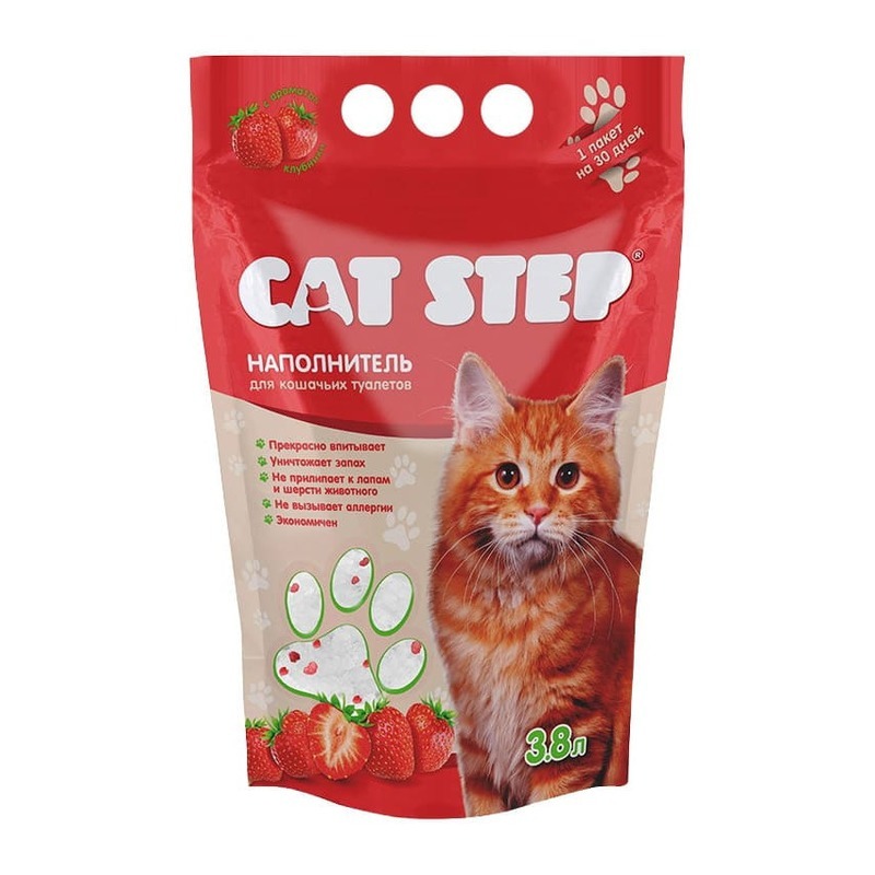 Наполнитель для кошачьих туалетов Cat Step "Клубника", силикагелевый впитывающий от зоомагазина Дино Зоо